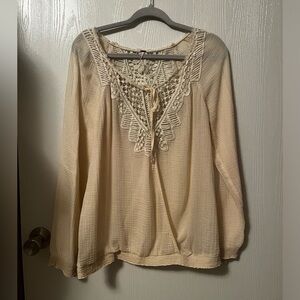 Free People Cream Lace Detail Victorian Bohemian Women's Size Large